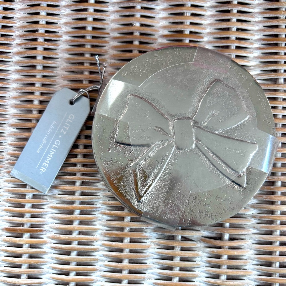 #10 Glitz + Glimmer "holiday collection" silver bow coasters